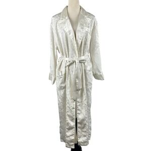 Rare Vintage‎ 90's Victoria's Secret Ivory Floral Satin Long Robe Womens Small